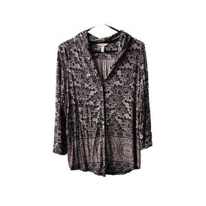 Soma Pajama Top Womens Small Pink Black Floral Long Sleeve Button Up Soft